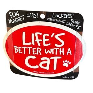 Lifes Better With A Cat Oval Magnet For Cars Lockers & More Fun Pet Gift USA